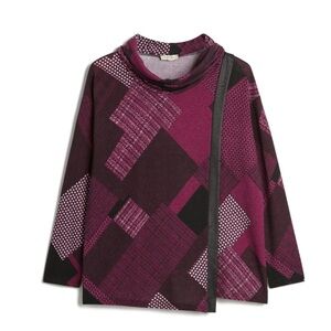 Laura Patchwork Print Cowl Neck Sweater Purple